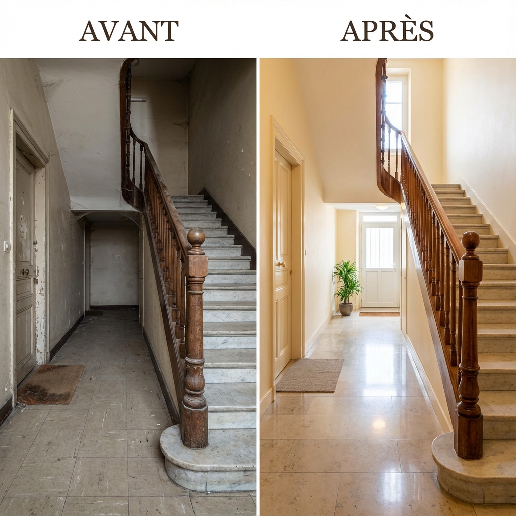 Avant/Après entretien immeuble Lyon
